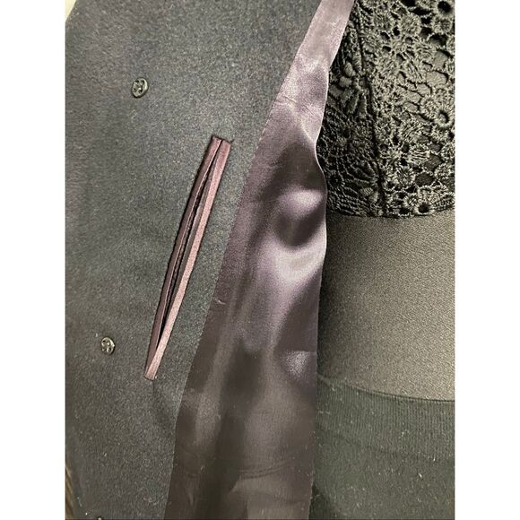 Stollery’s unisex 100% cashmere long dark blue trench coat with burgundy lining. - Picture 8 of 12